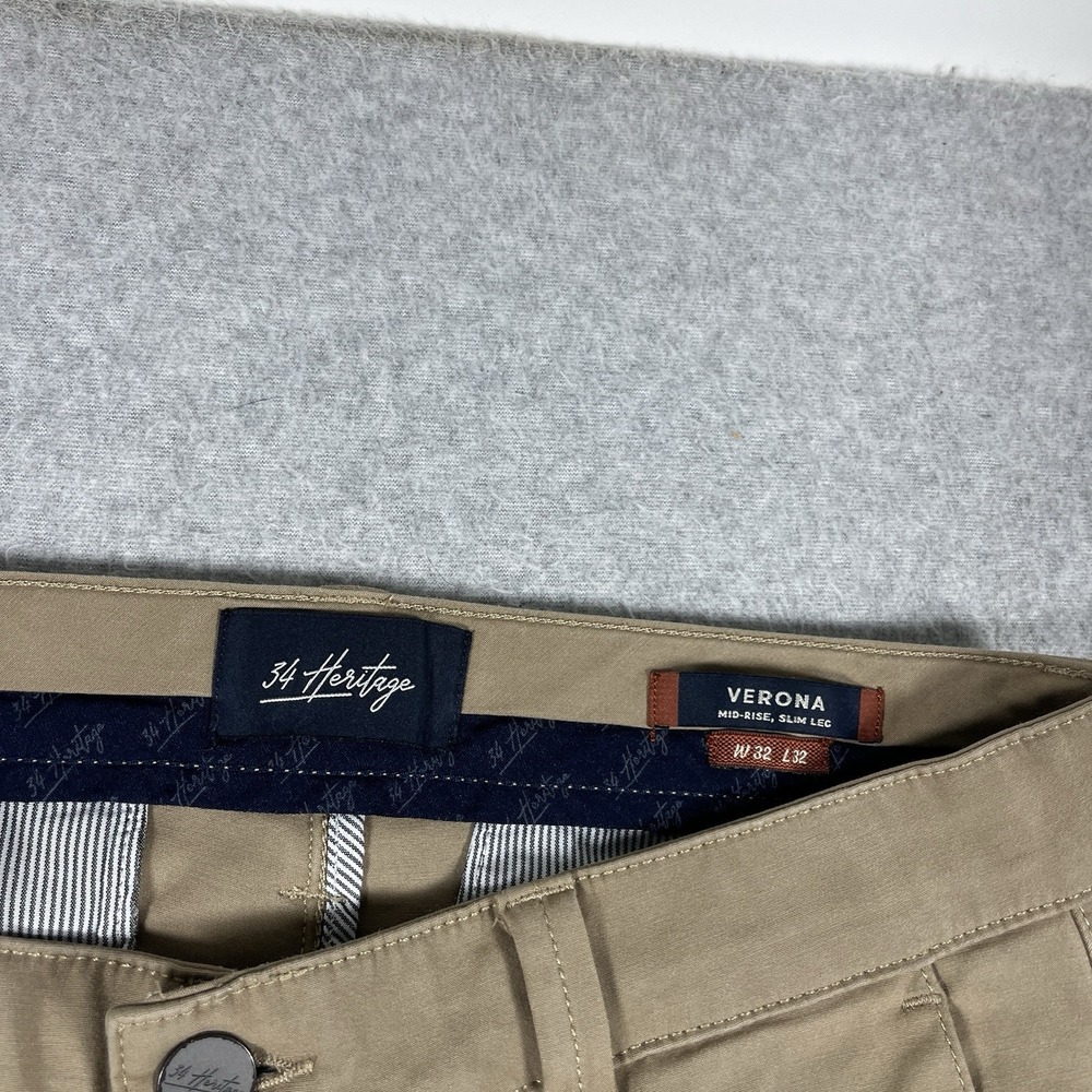 34 Heritage Pants Mens 32x32 (Fit 32x29) Beige Chino Performance Verona Slim Mid - Picture 7 of 12